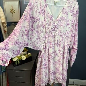 A New Day Woman’s Mini Purple and Cream Floral Print Dress Preloved Size/ XL